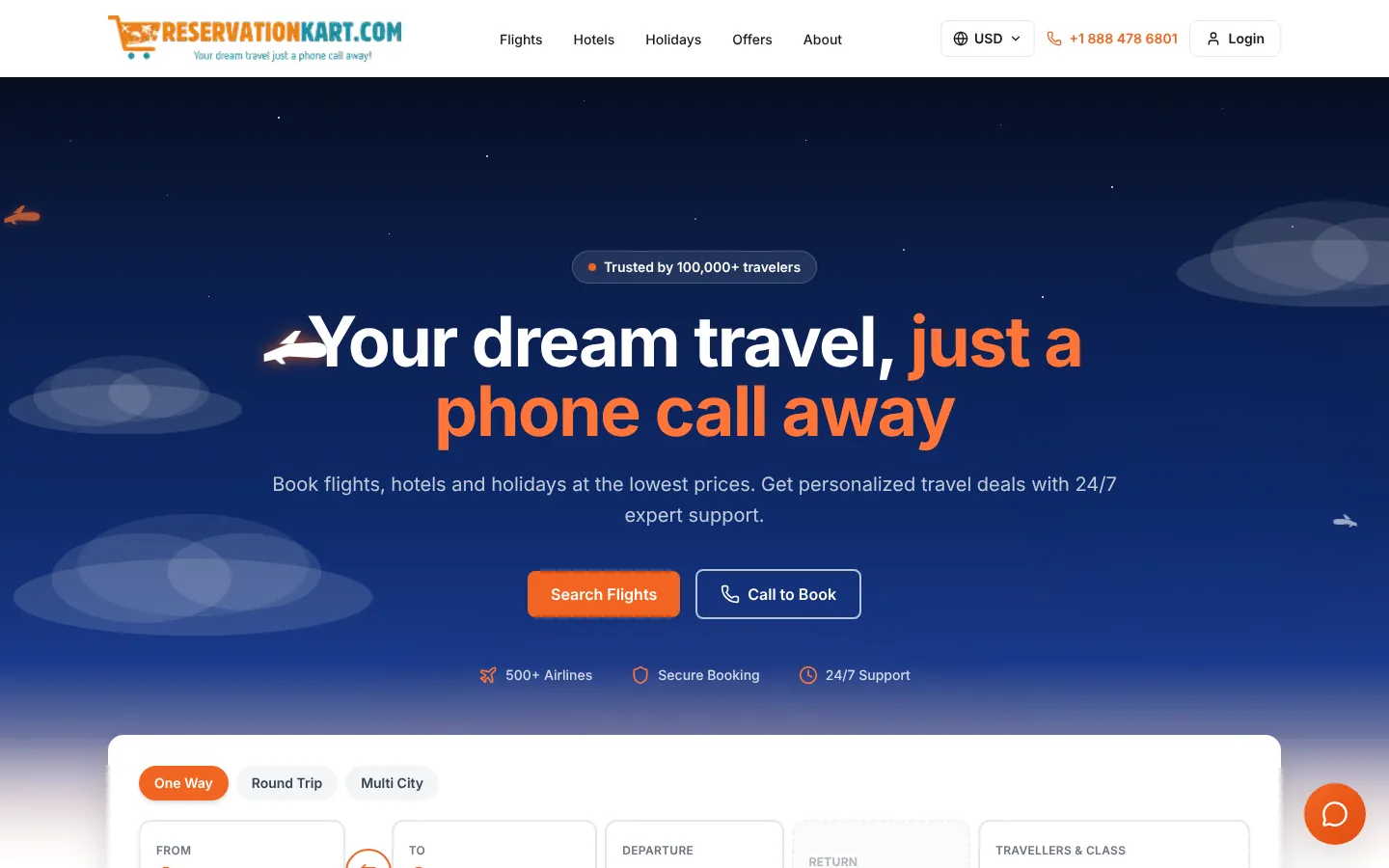 ReservationKart homepage on desktop